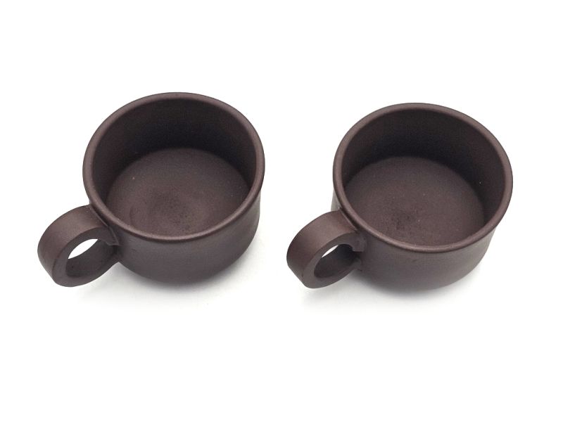 Chinese Yixing clay cups - Zi Ni Brown Clay - art of tea - Set of 2 cups with handle - 90ml 2