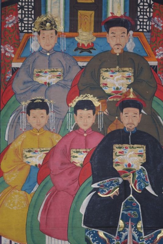 Chinesische Ahnenbilder 5 Personen Qing Dynastie 2