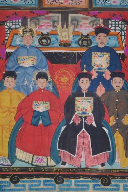 Chinesische Ahnenbilder 6 Personen Qing Dynastie 2