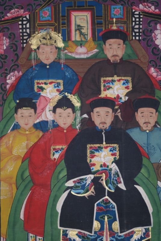 Chinesische Ahnenbilder 6 Personen Qing Dynastie 2
