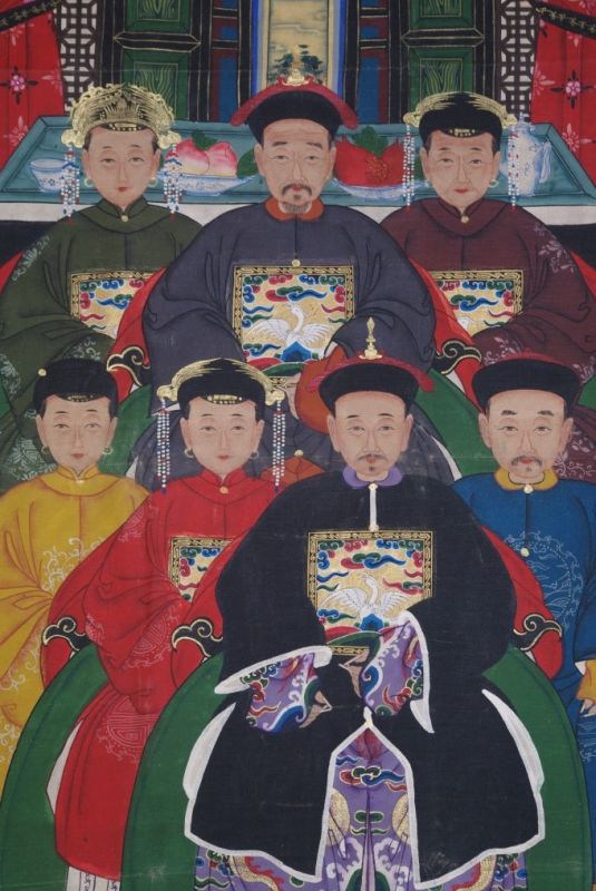 Chinesische Ahnenbilder 7 Personen Qing Dynastie 2
