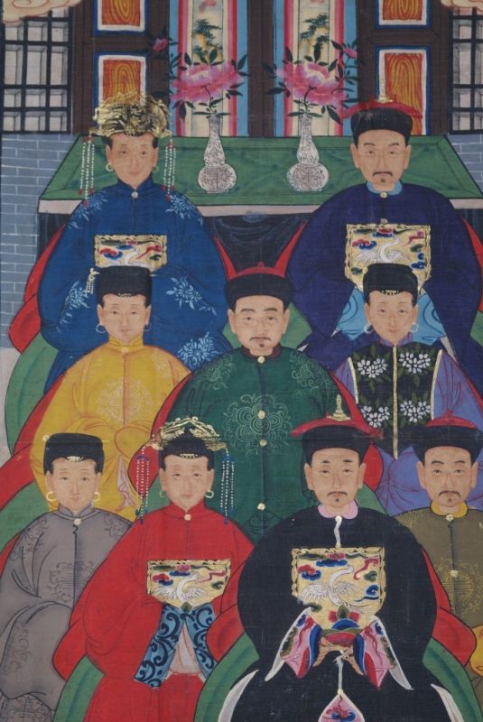 Chinesische Ahnenbilder 7 Personen Qing Dynastie 5