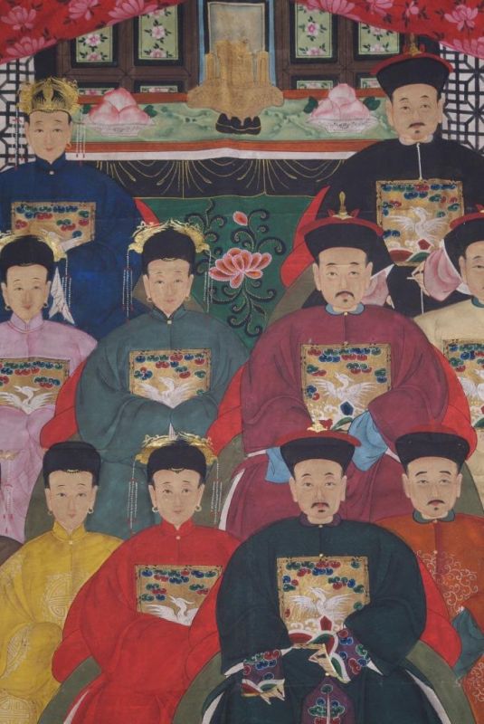 Chinesische Ahnenbilder Qing Dynastie 12 Personen 2