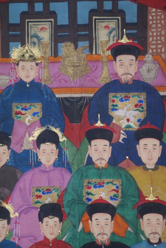 Chinesische Ahnenbilder Qing Dynastie 14 Personen 3