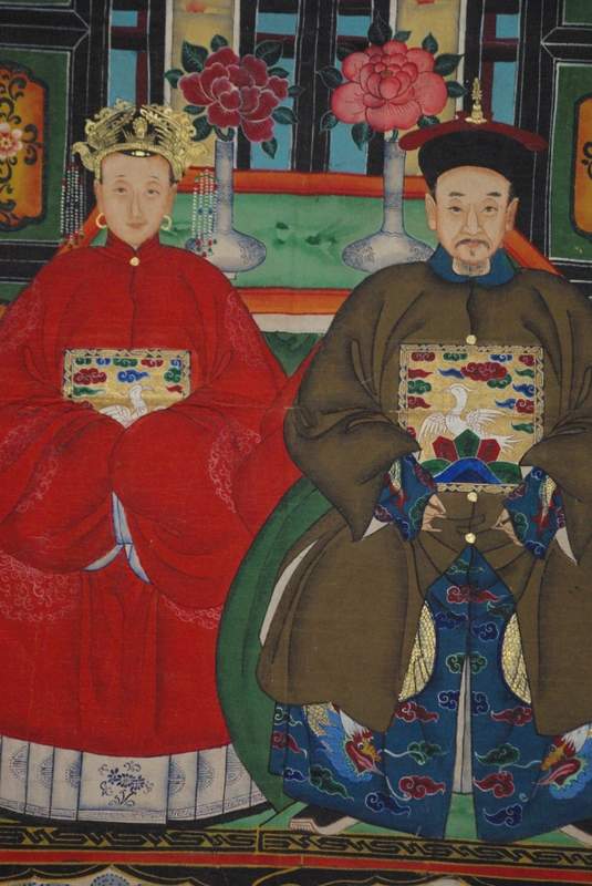 Chinesische Ahnenbilder Qing Dynastie 2 Personen 2