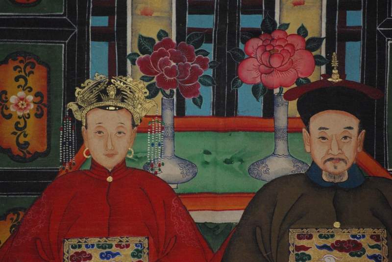 Chinesische Ahnenbilder Qing Dynastie 2 Personen 3