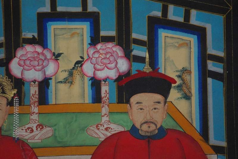 Chinesische Ahnenbilder Qing Dynastie 2 Personen 2