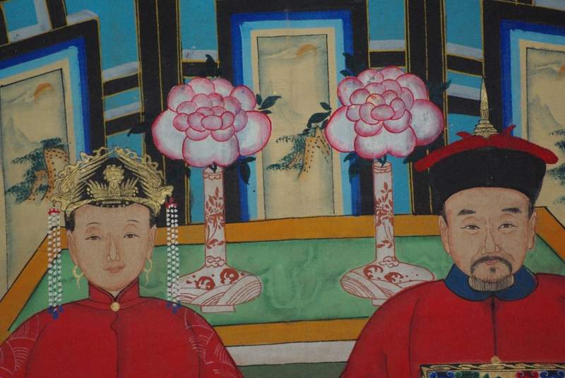 Chinesische Ahnenbilder Qing Dynastie 2 Personen 3