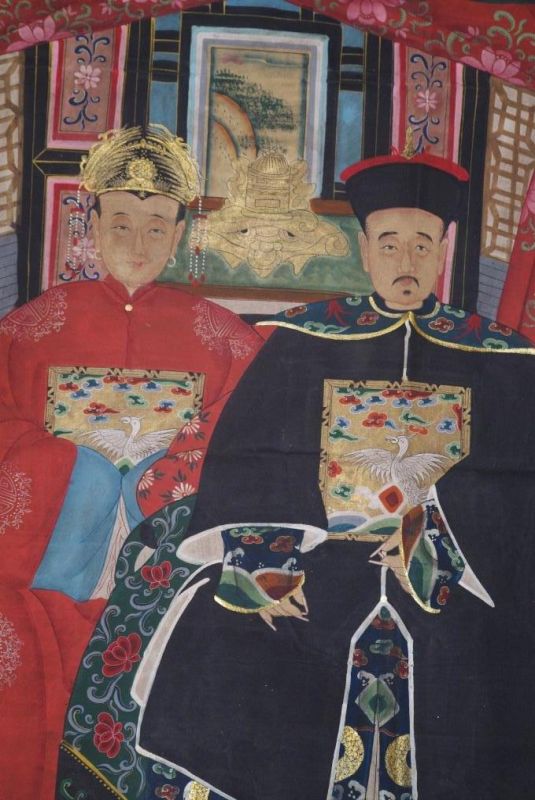 Chinesische Ahnenbilder Qing Dynastie 2 Personen 2