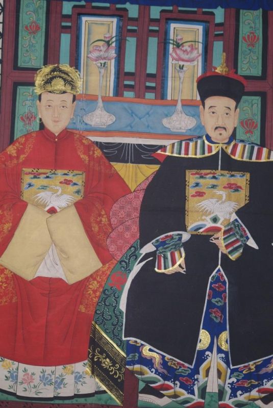 Chinesische Ahnenbilder Qing Dynastie 2 Personen 2