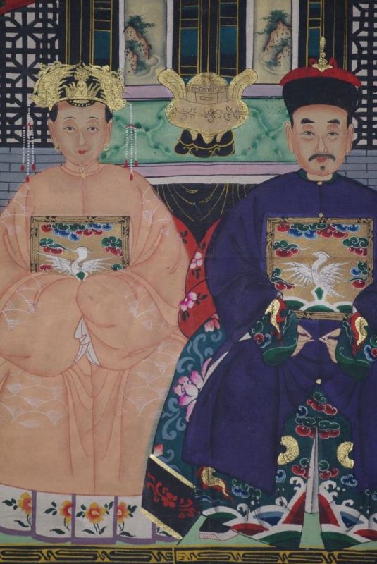Chinesische Ahnenbilder Qing-Dynastie 2 Personen 2