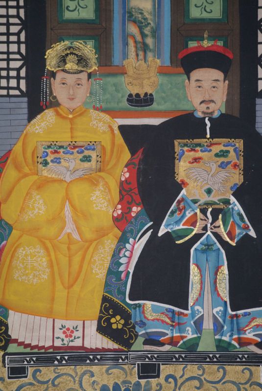 Chinesische Ahnenbilder Qing-Dynastie 2 Personen 2