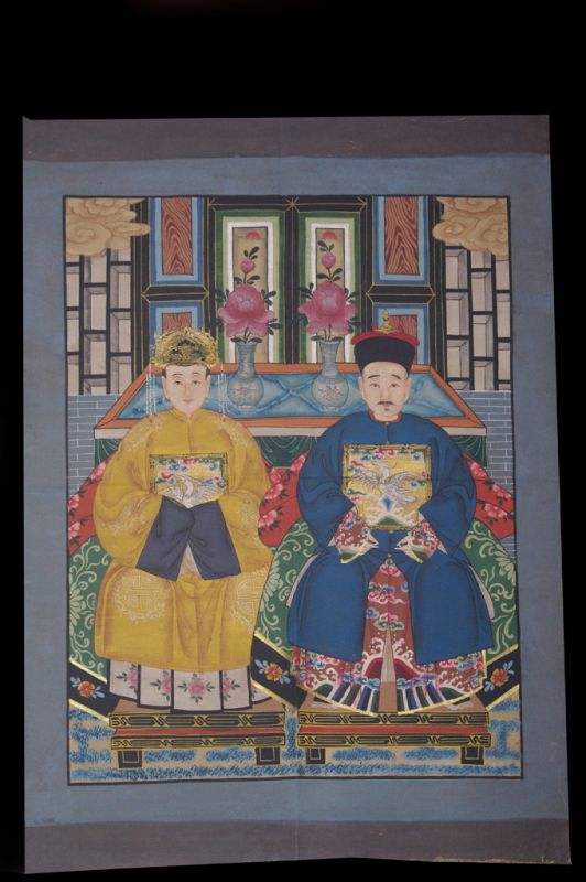 Chinesische Ahnenbilder Qing-Dynastie 2Personen 2