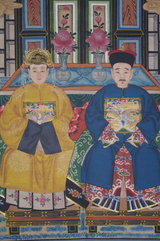 Chinesische Ahnenbilder Qing-Dynastie 2Personen 3