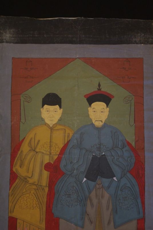 Chinesische Ahnenbilder Qing Dynastie 2 Personen 2