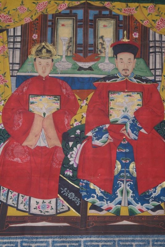 Chinesische Ahnenbilder Qing Dynastie 2 Personen 2