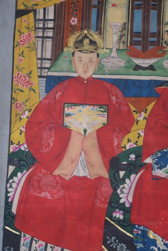 Chinesische Ahnenbilder Qing Dynastie 2 Personen 3