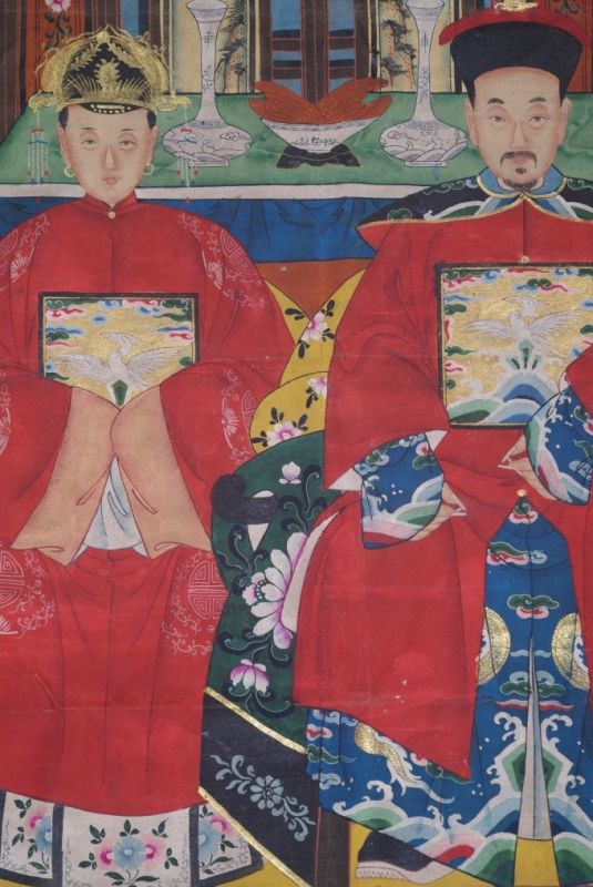 Chinesische Ahnenbilder Qing Dynastie 2 Personen 5