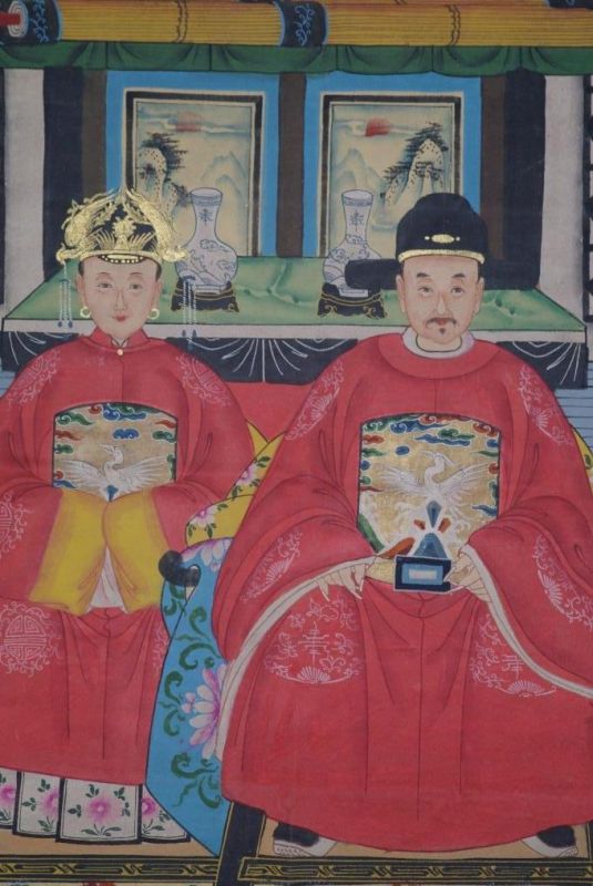 Chinesische Ahnenbilder Qing-Dynastie 2 Personen 2
