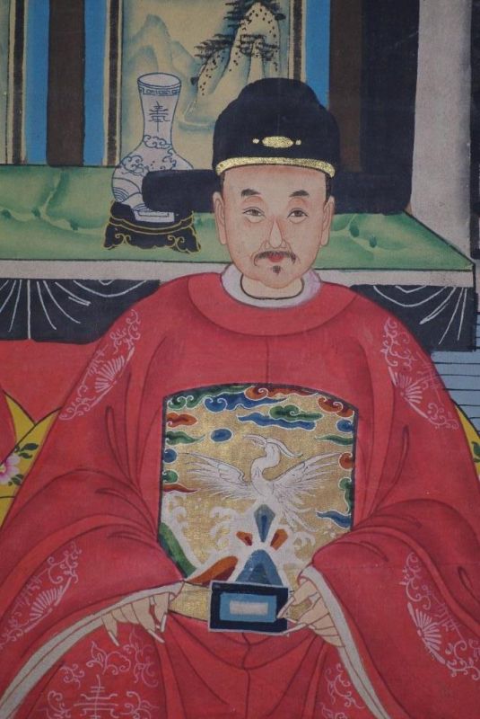 Chinesische Ahnenbilder Qing-Dynastie 2 Personen 3
