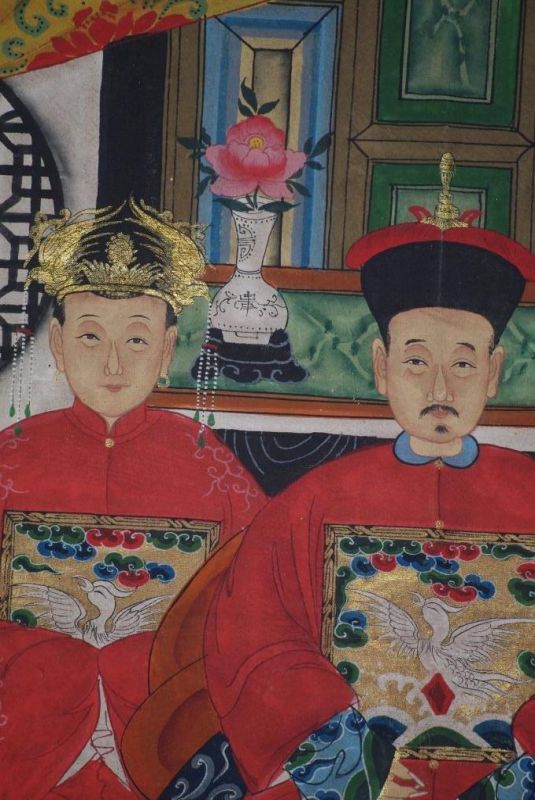 Chinesische Ahnenbilder Qing-Dynastie 3 Personen 3
