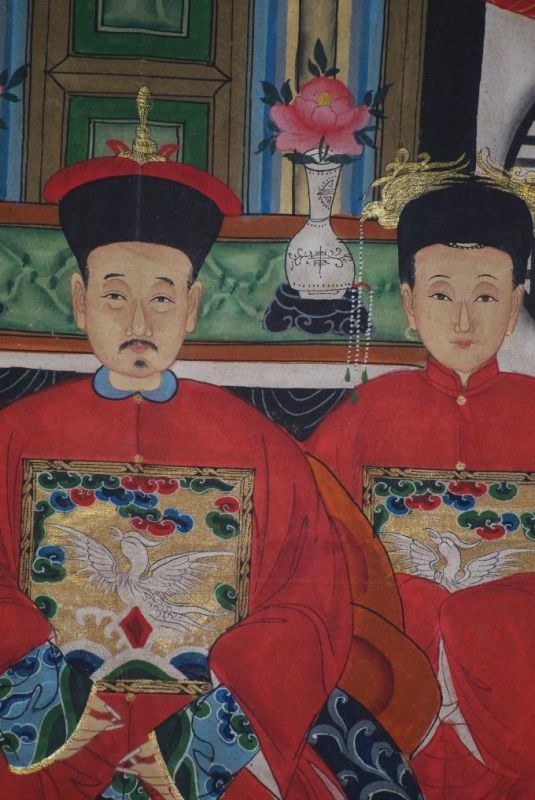 Chinesische Ahnenbilder Qing-Dynastie 3 Personen 4