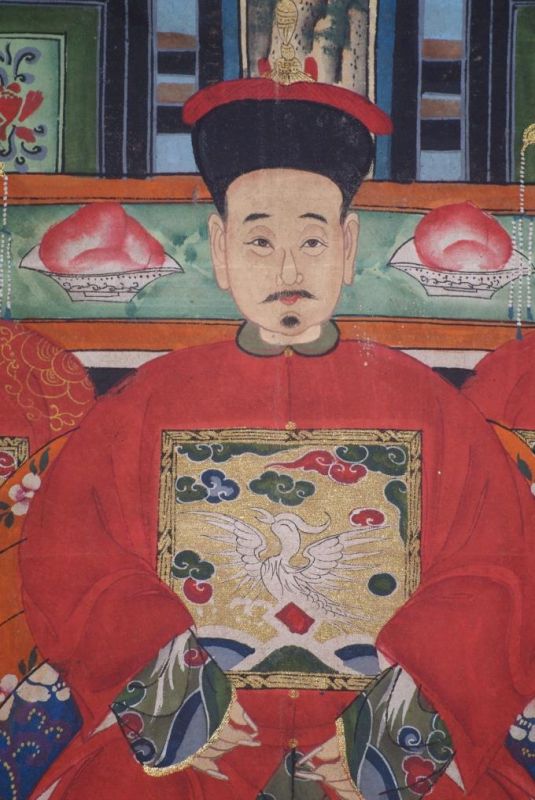 Chinesische Ahnenbilder Qing-Dynastie 3 Personen 3
