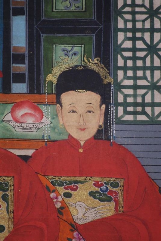 Chinesische Ahnenbilder Qing-Dynastie 3 Personen 4