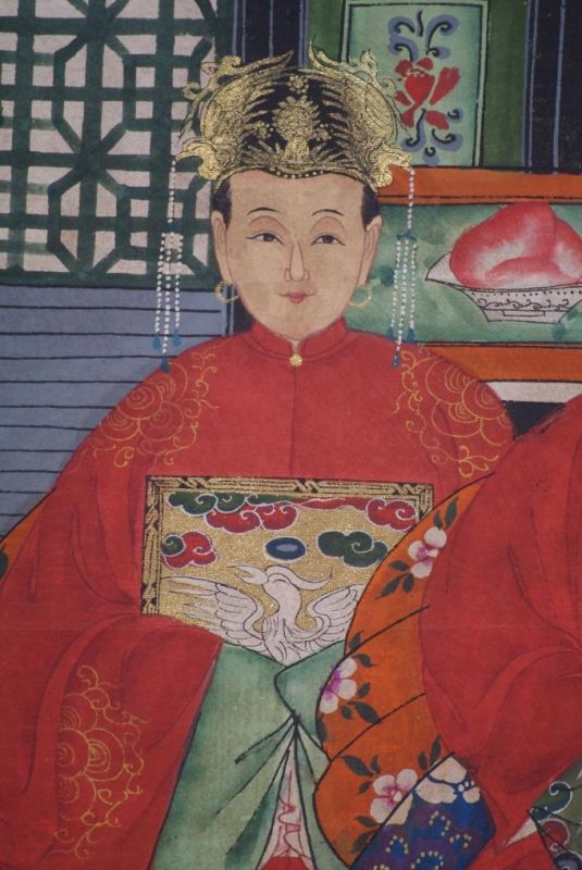 Chinesische Ahnenbilder Qing-Dynastie 3 Personen 5