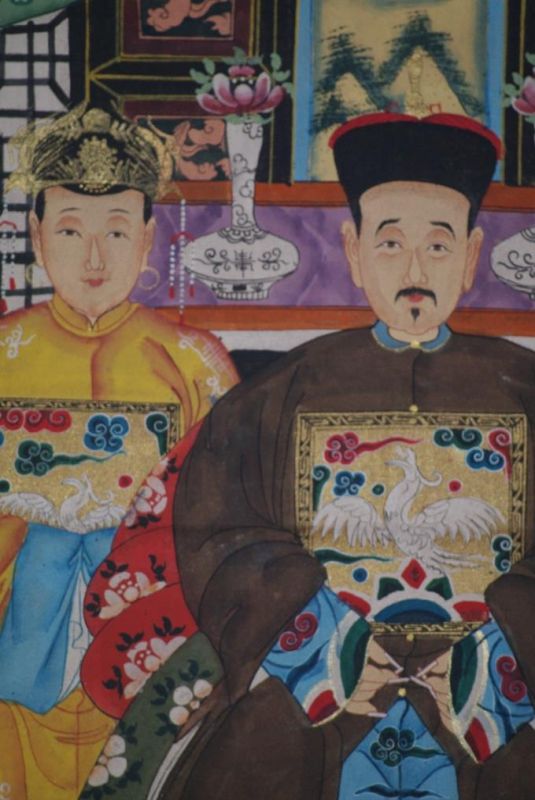 Chinesische Ahnenbilder Qing-Dynastie 3 Personen 3