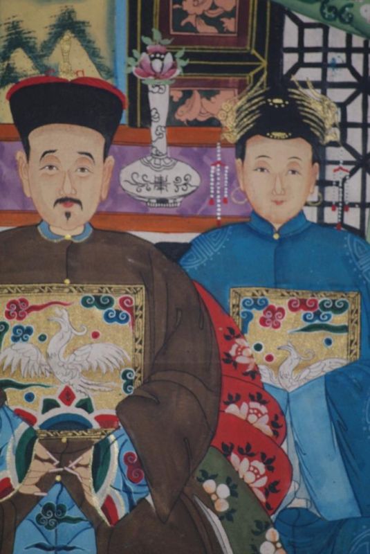 Chinesische Ahnenbilder Qing-Dynastie 3 Personen 4