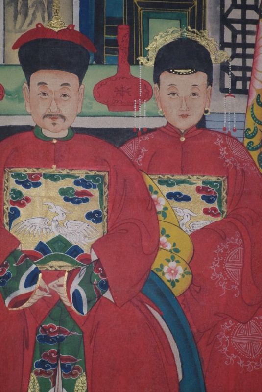 Chinesische Ahnenbilder Qing-Dynastie 3 Personen 4