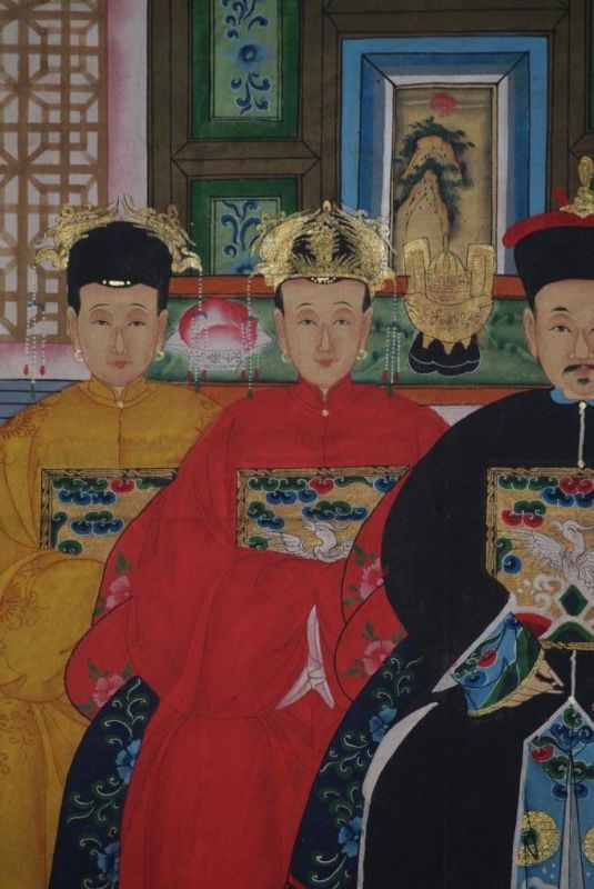 Chinesische Ahnenbilder Qing-Dynastie 4 Personen 2