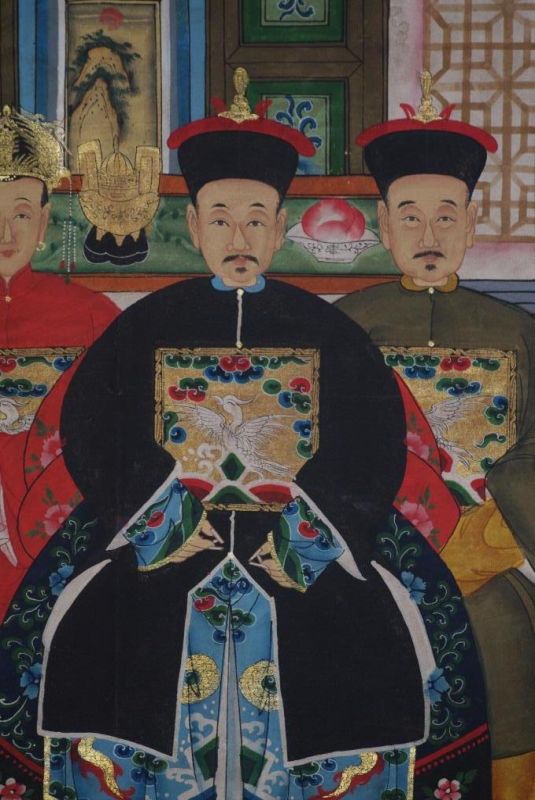 Chinesische Ahnenbilder Qing-Dynastie 4 Personen 3