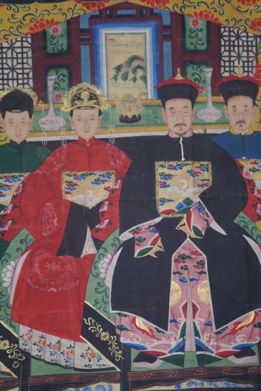 Chinesische Ahnenbilder Qing Dynastie 4 Personen 2