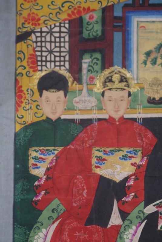 Chinesische Ahnenbilder Qing Dynastie 4 Personen 3