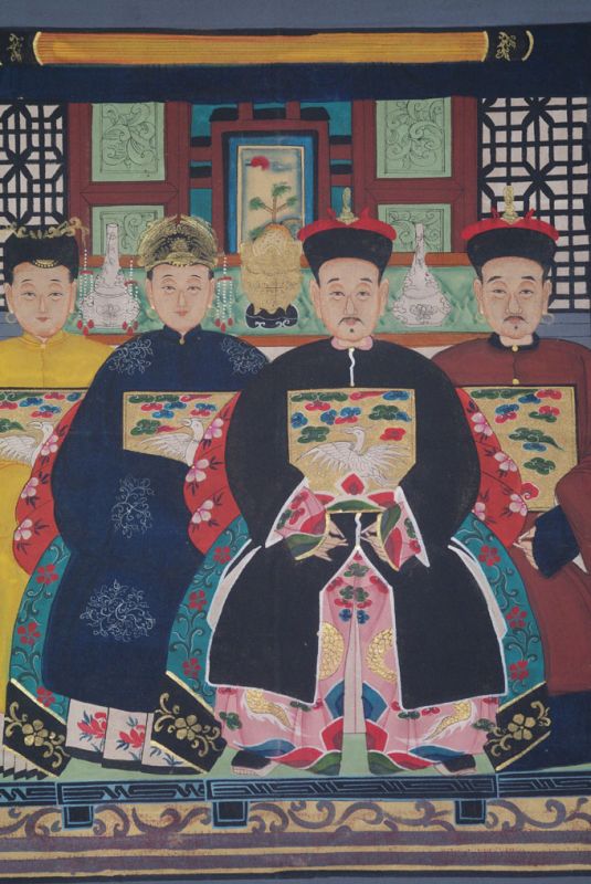 Chinesische Ahnenbilder Qing-Dynastie 4 Personen 2