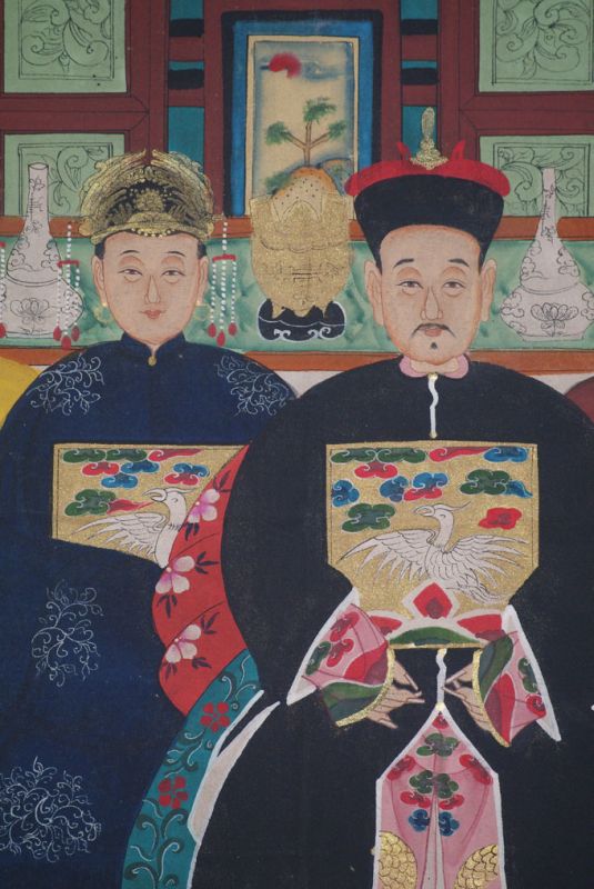 Chinesische Ahnenbilder Qing-Dynastie 4 Personen 3