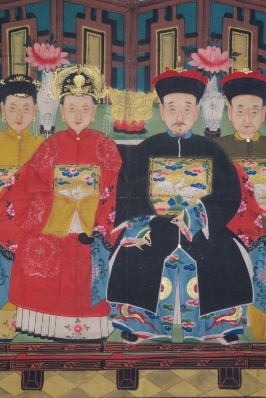 Chinesische Ahnenbilder Qing-Dynastie 4 Personen 2