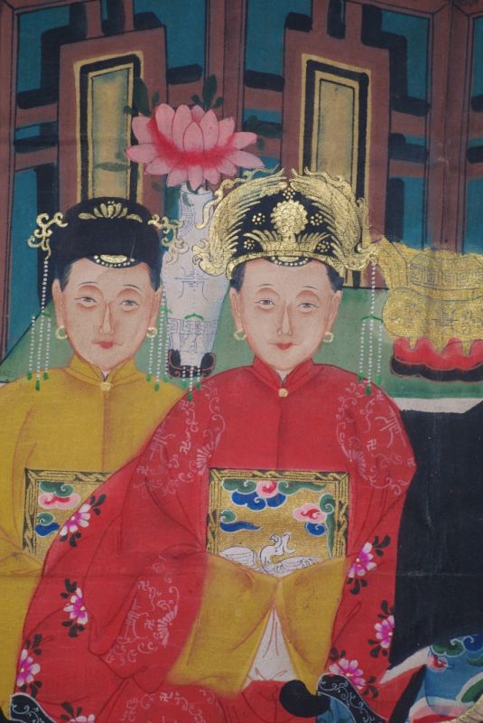 Chinesische Ahnenbilder Qing-Dynastie 4 Personen 3