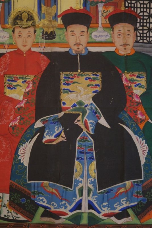 Chinesische Ahnenbilder Qing Dynastie 4 Personen 3