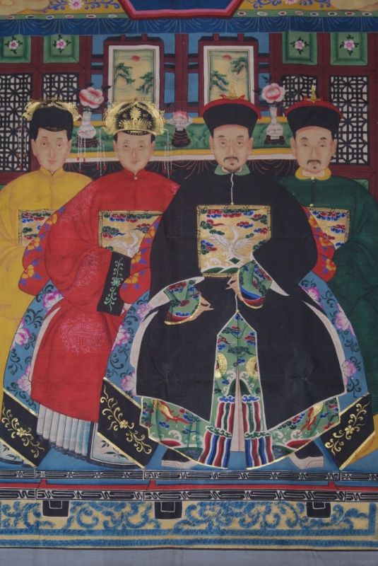 Chinesische Ahnenbilder Qing Dynastie 4 Personen 2