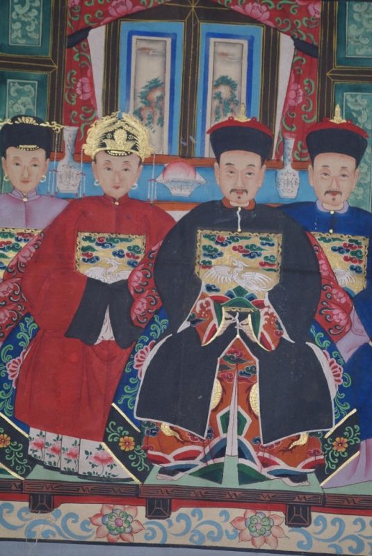 Chinesische Ahnenbilder Qing-Dynastie 4 Personen 2