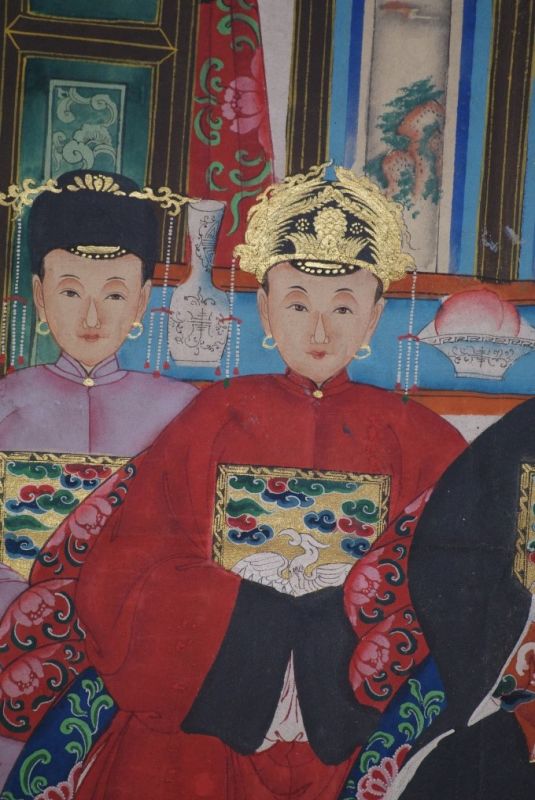 Chinesische Ahnenbilder Qing-Dynastie 4 Personen 3