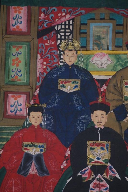 Chinesische Ahnenbilder Qing-Dynastie 5 Personen 3