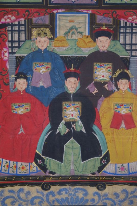 Chinesische Ahnenbilder Qing-Dynastie 5 Personen 2