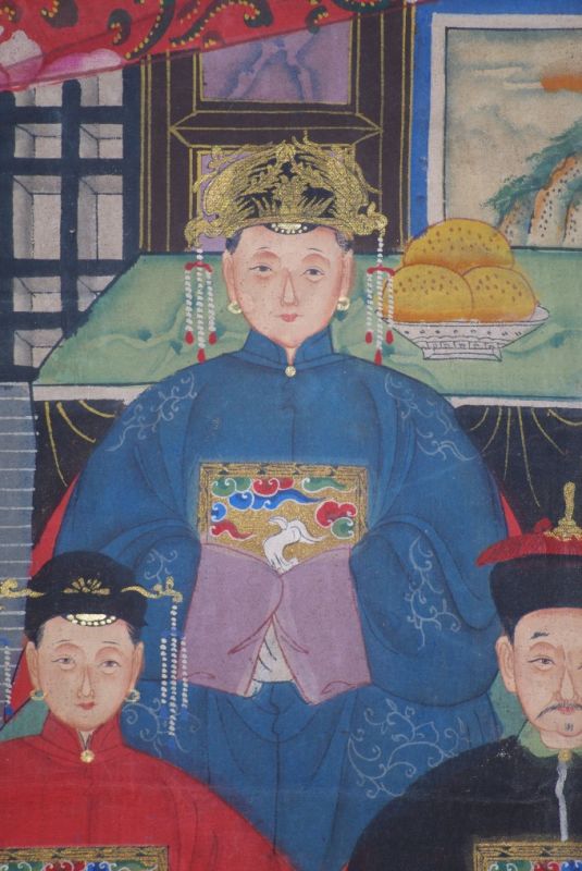 Chinesische Ahnenbilder Qing-Dynastie 5 Personen 3