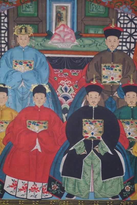 Chinesische Ahnenbilder Qing-Dynastie 6 Personen 2