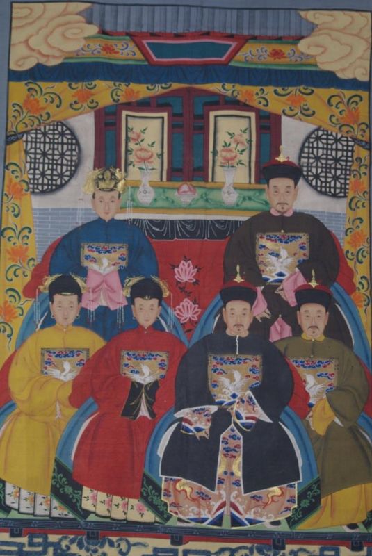 Chinesische Ahnenbilder Qing Dynastie 6 Personen 2
