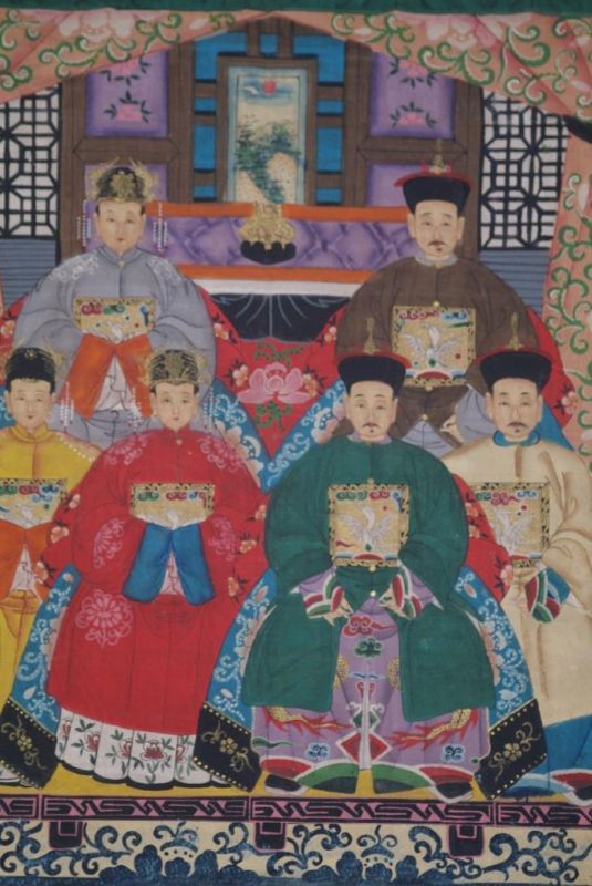 Chinesische Ahnenbilder Qing-Dynastie 6 Personen 2